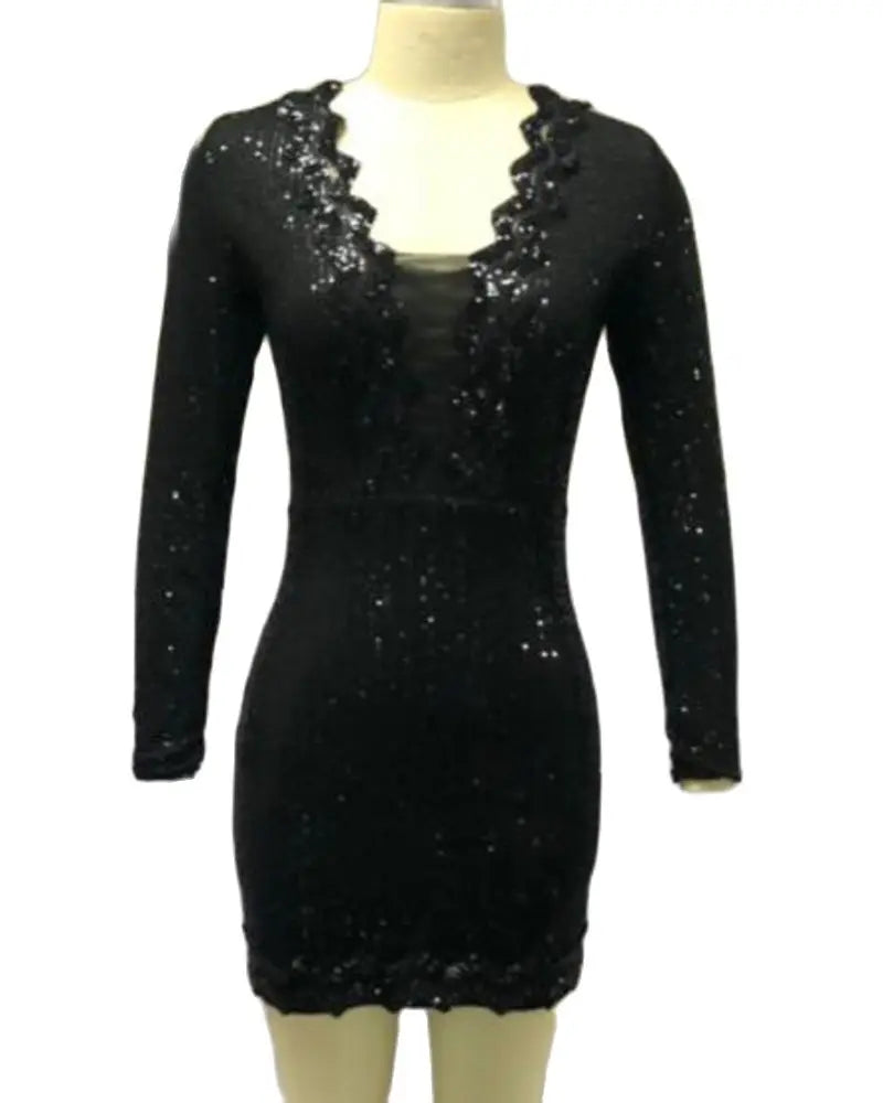 V -Cut Allover Sequins Bodycon Dress