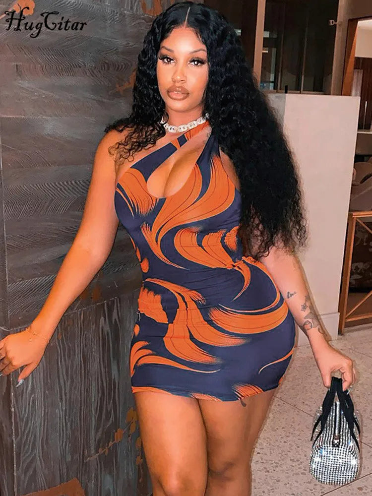 One Shoulder Sleeveless Mini Dress