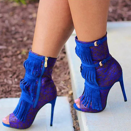 Fringe Designed Buckle Strap High Heels