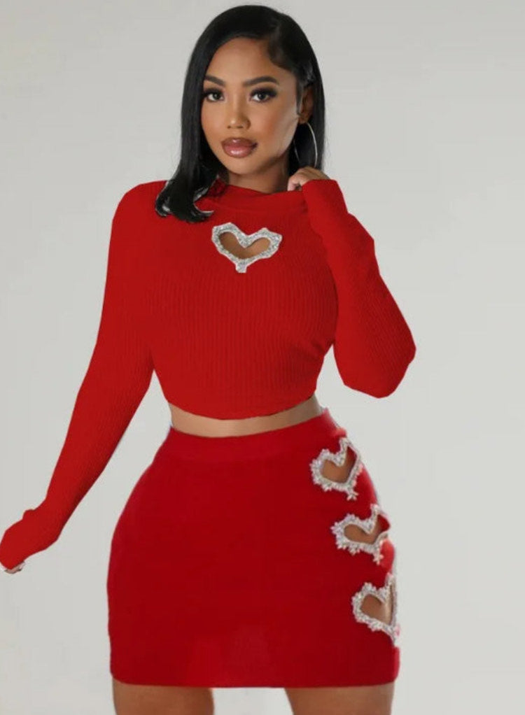 Heart Knitted 2 Piece Skirt Set