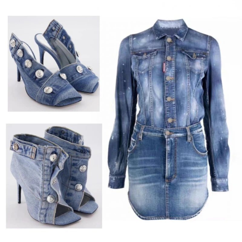 Denim High Heel Sandals