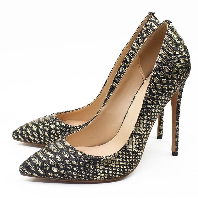 Pointed Toe Snakeskin Leather Heels