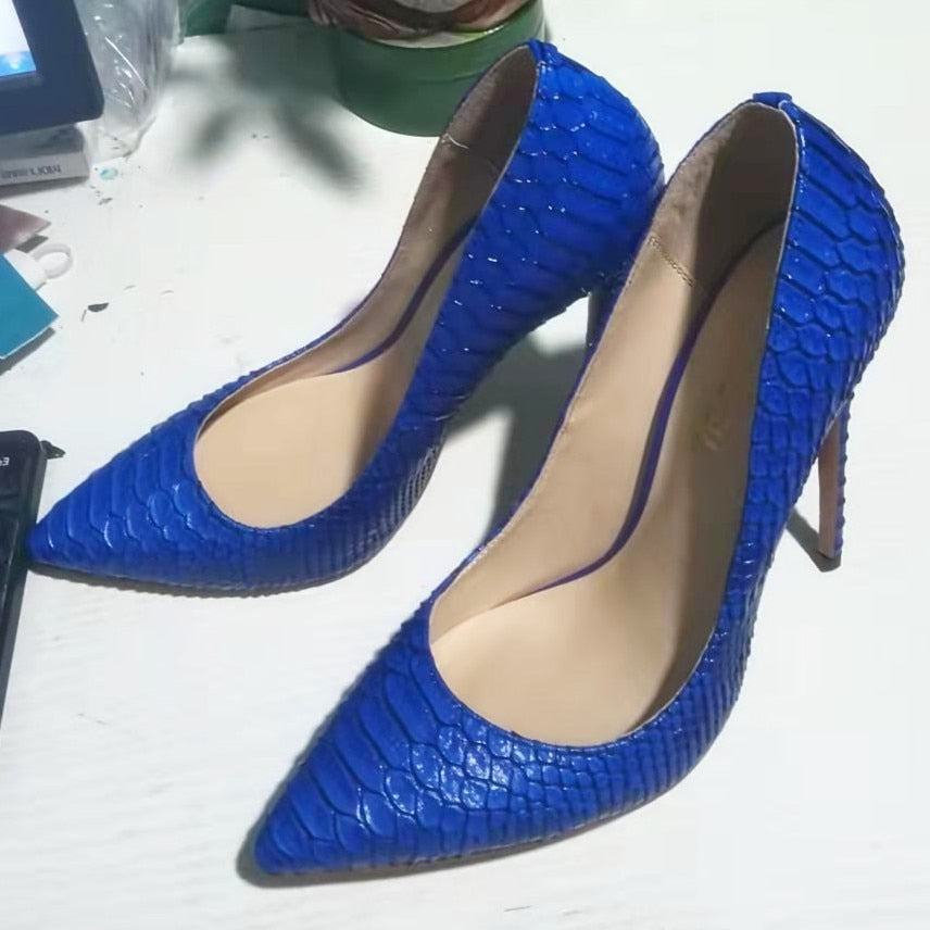 Pointed Toe Snakeskin Leather Heels