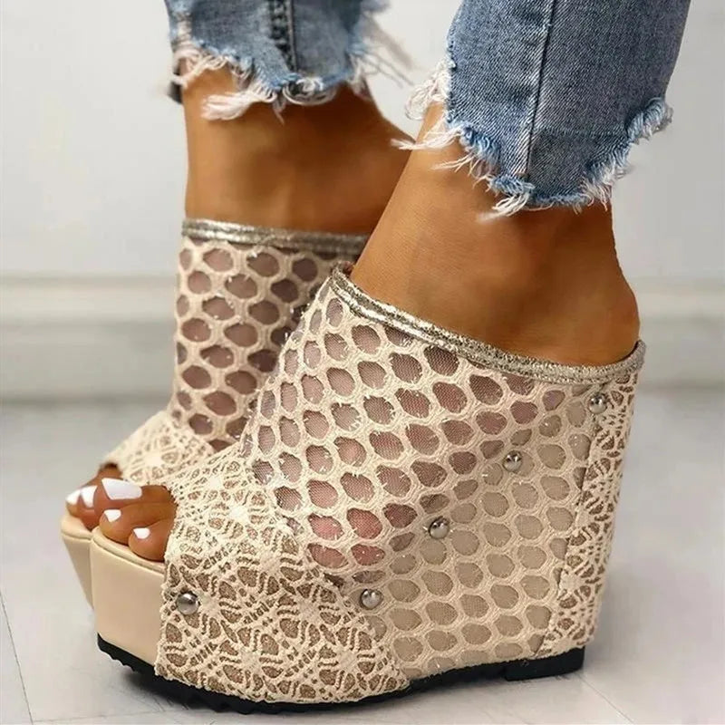 Women Mesh Sandals Platform Wedge Shoes