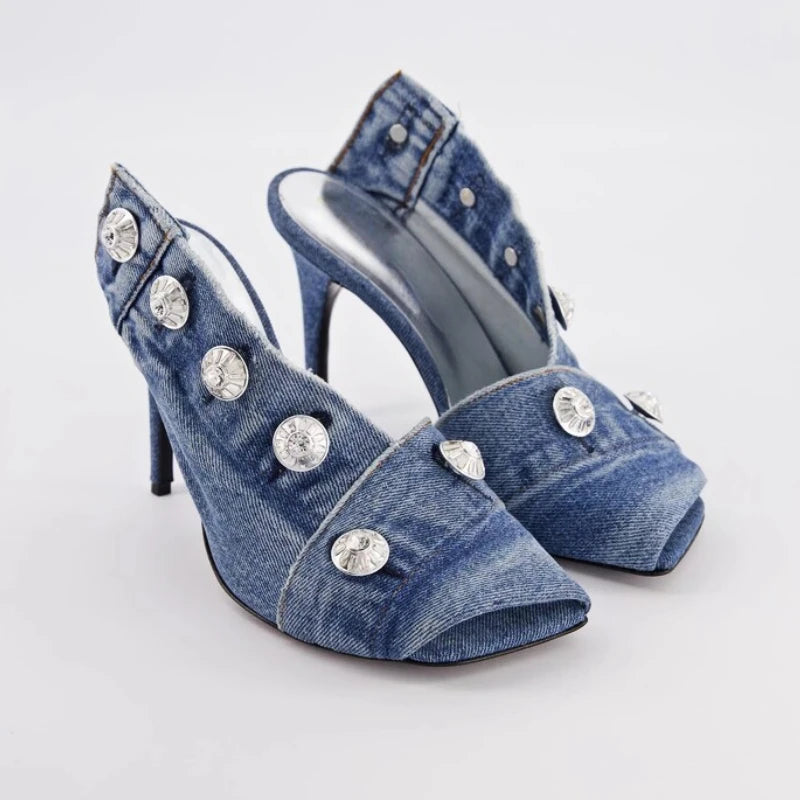 Denim High Heel Sandals