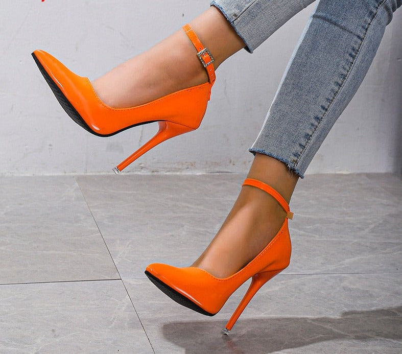 Neon Buckle Pointed Toe Pumps