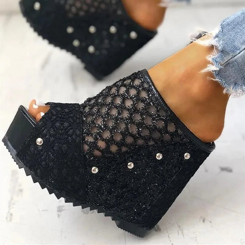 Women Mesh Sandals Platform Wedge Shoes