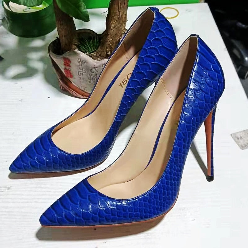 Pointed Toe Snakeskin Leather Heels