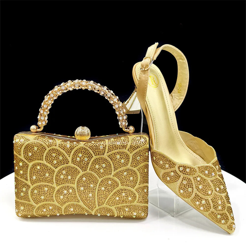 Italian Rhinestone Shoes and Handbags Set