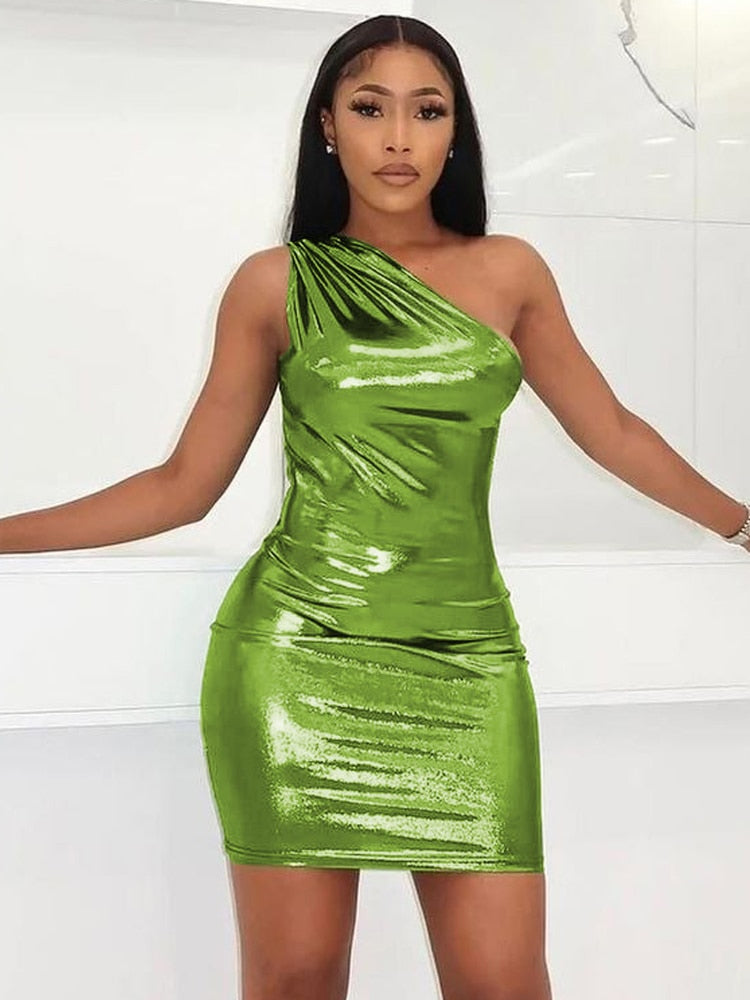 One Shoulder Metallic Sexy Dress