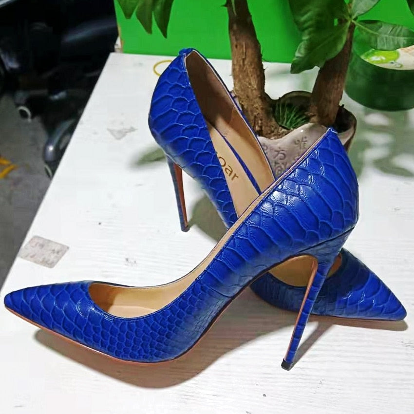 Pointed Toe Snakeskin Leather Heels