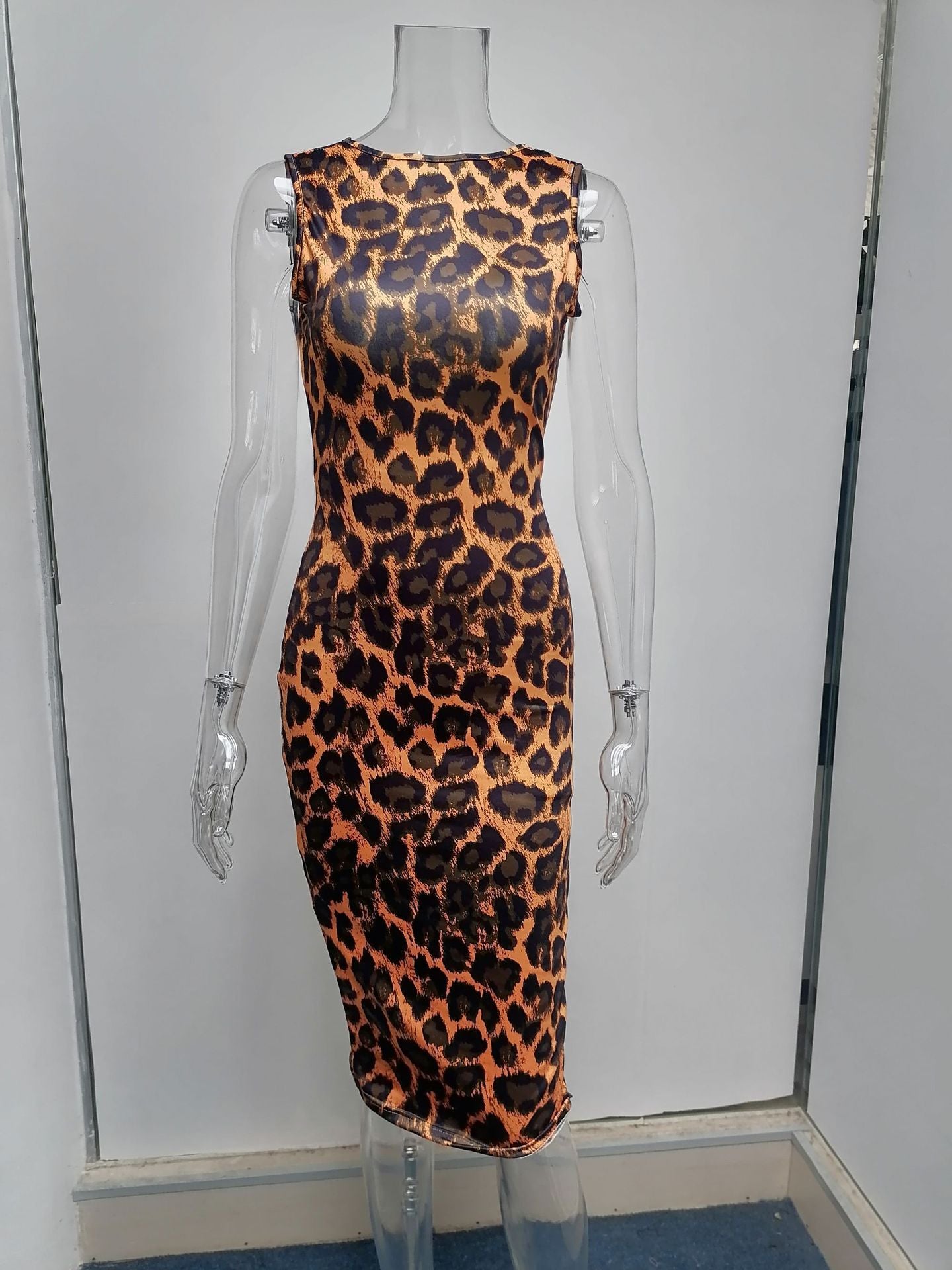 Leopard Print Open Back Midi Dress