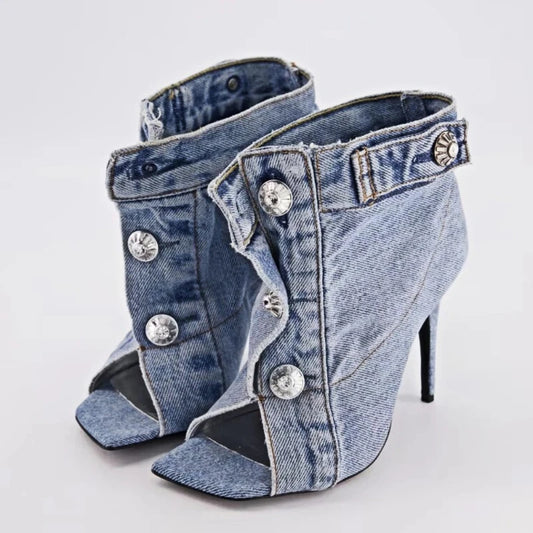 Denim High Heel Sandals