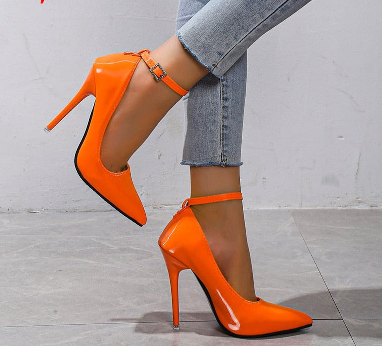 Neon Buckle Pointed Toe Pumps