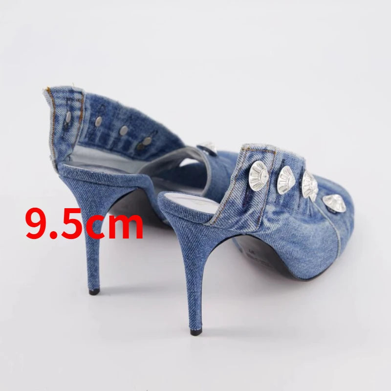 Denim High Heel Sandals