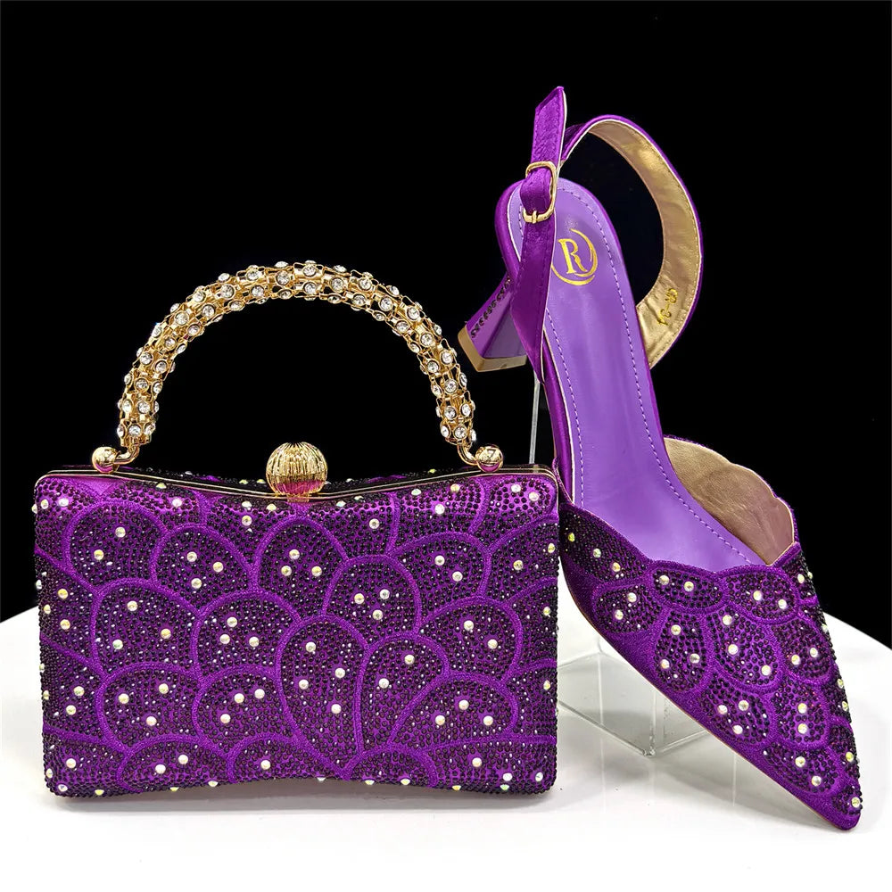 Italian Rhinestone Shoes and Handbags Set