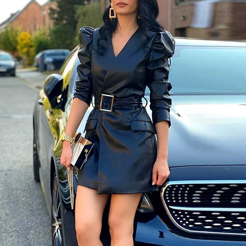 PU Leather Blazer Dress