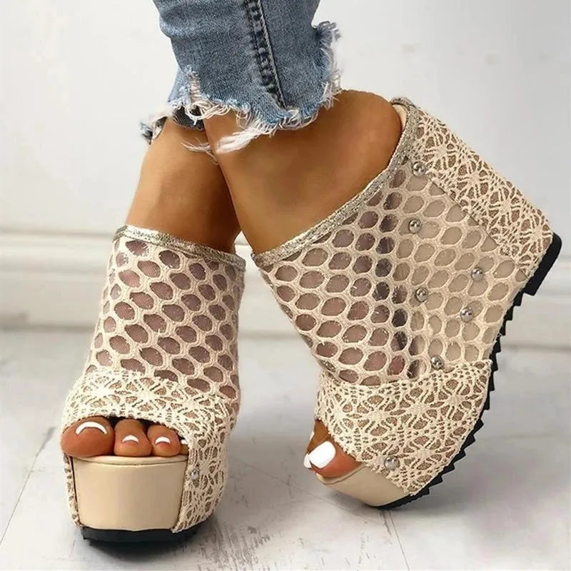 Women Mesh Sandals Platform Wedge Shoes