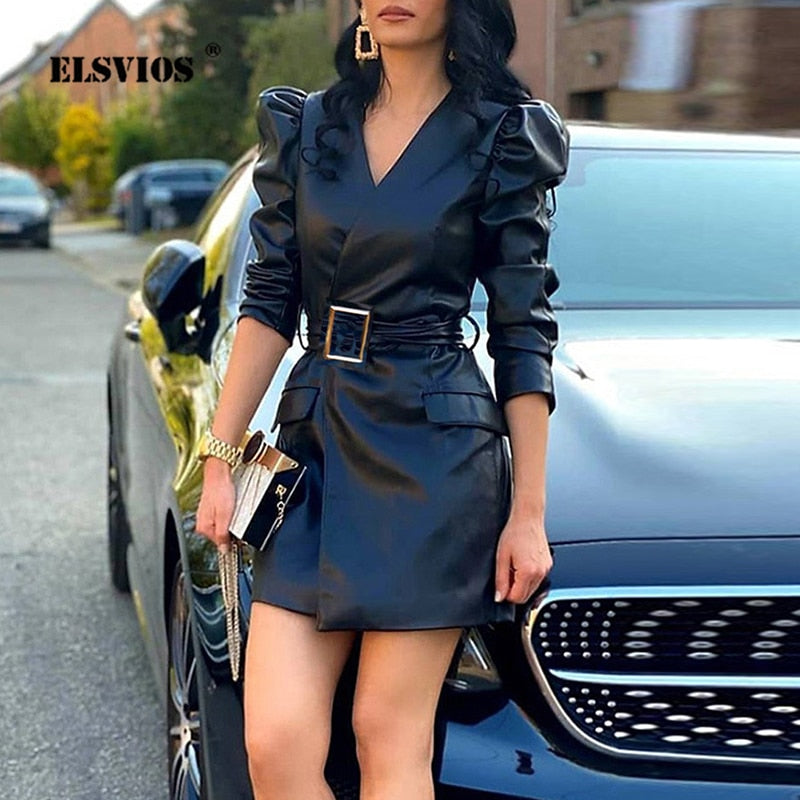 PU Leather Blazer Dress