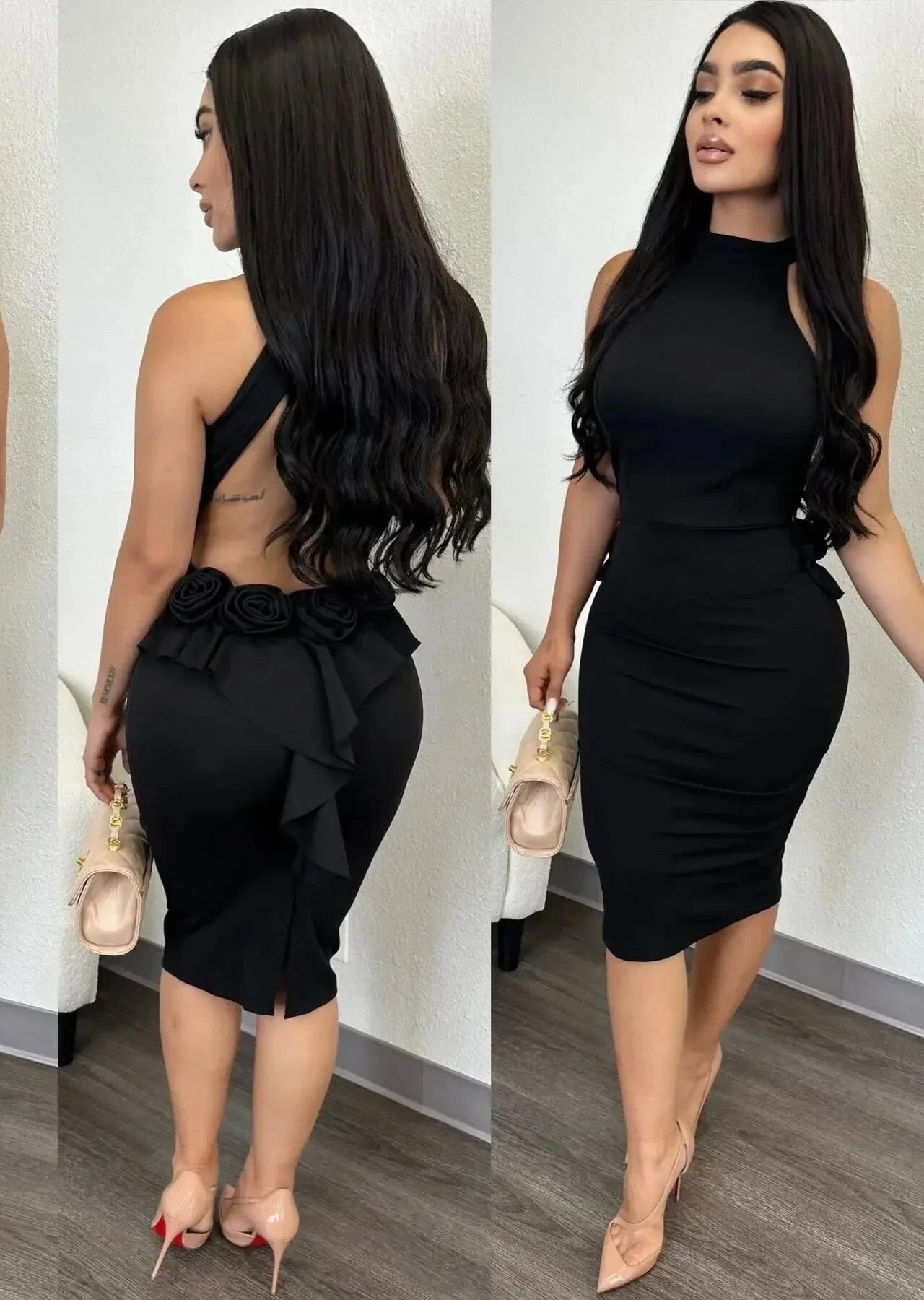 Backless Halter Midi Dress