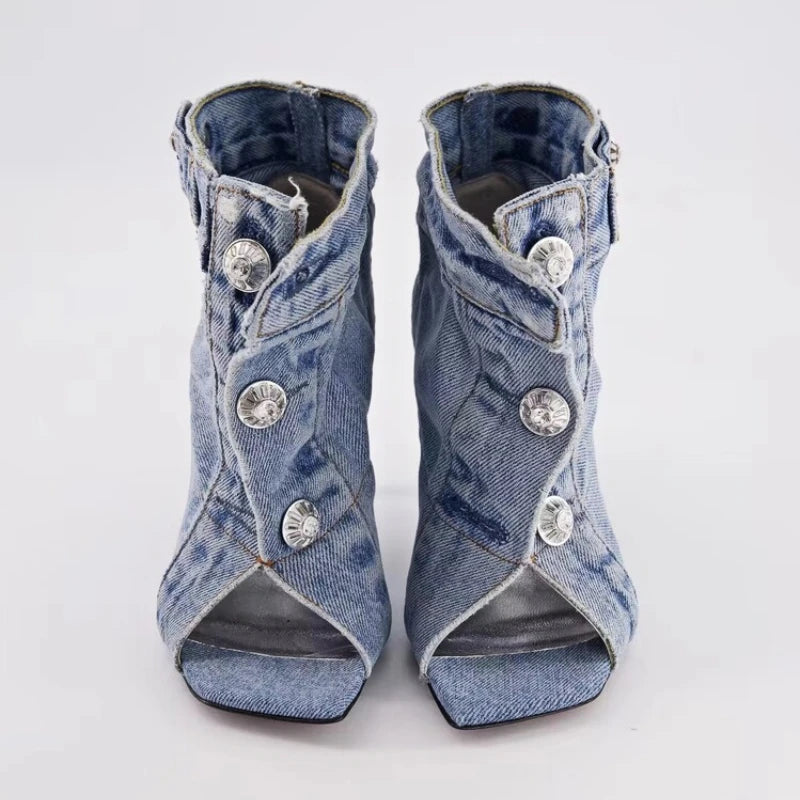 Denim High Heel Sandals