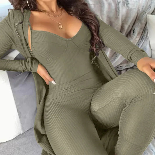 Fashion Cardigan V-neck Strap Jumpsuit