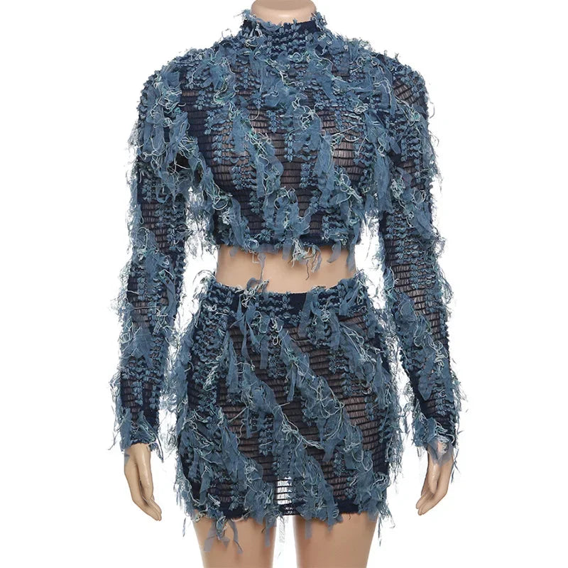 Patchwork Mesh Tassel 2 Piece