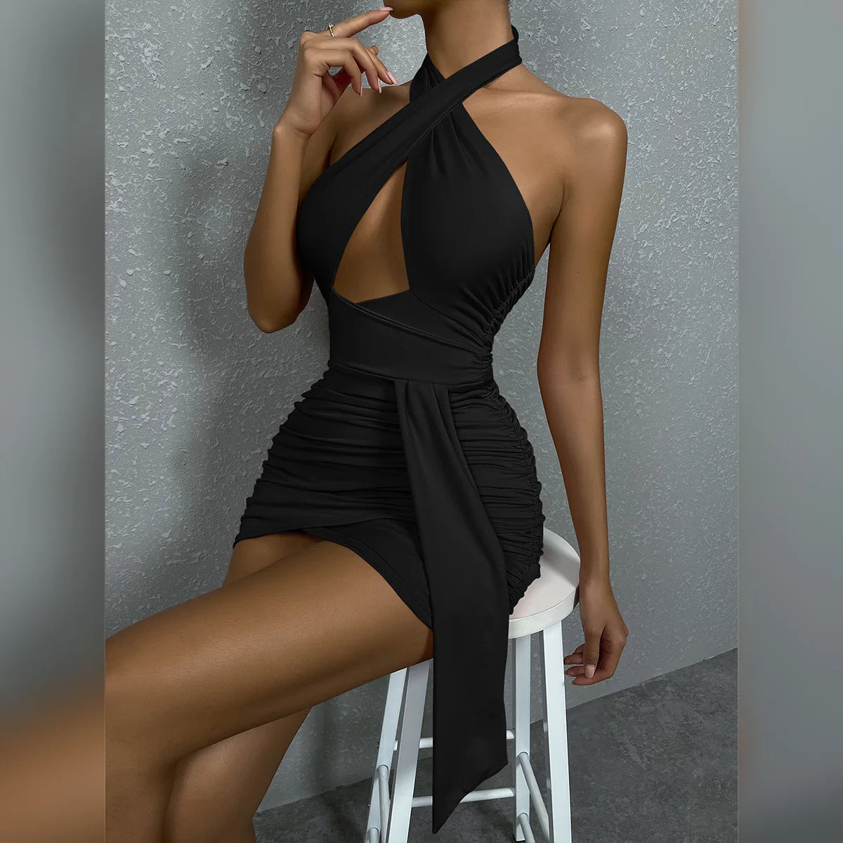 Halter Cross Cocktail Bodycon Dress