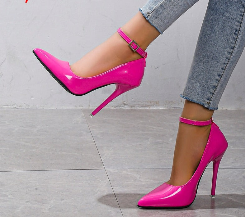 Neon Buckle Pointed Toe Pumps