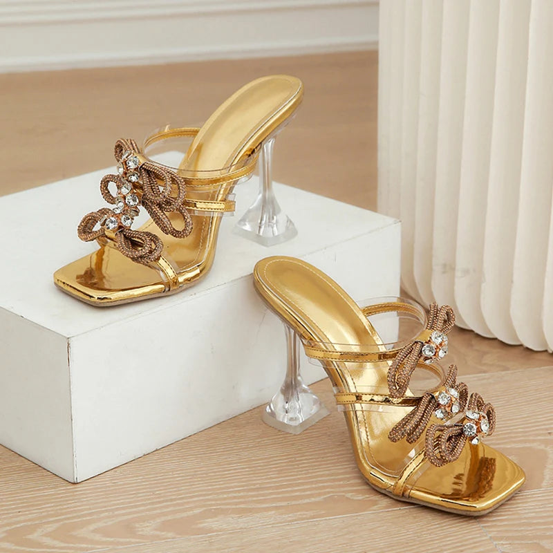 Metallic Glitter Bowknot Transparent Sandals