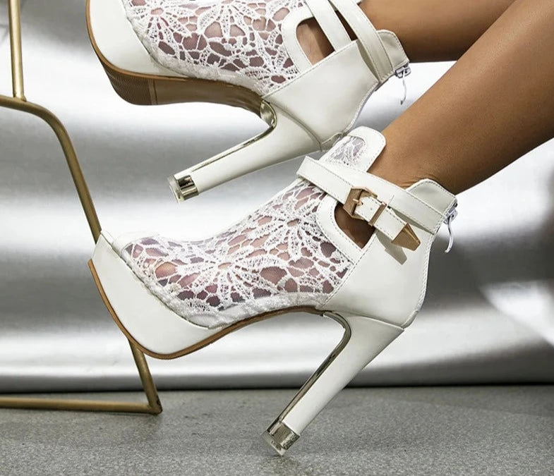 Lace Mesh Platform High Heels