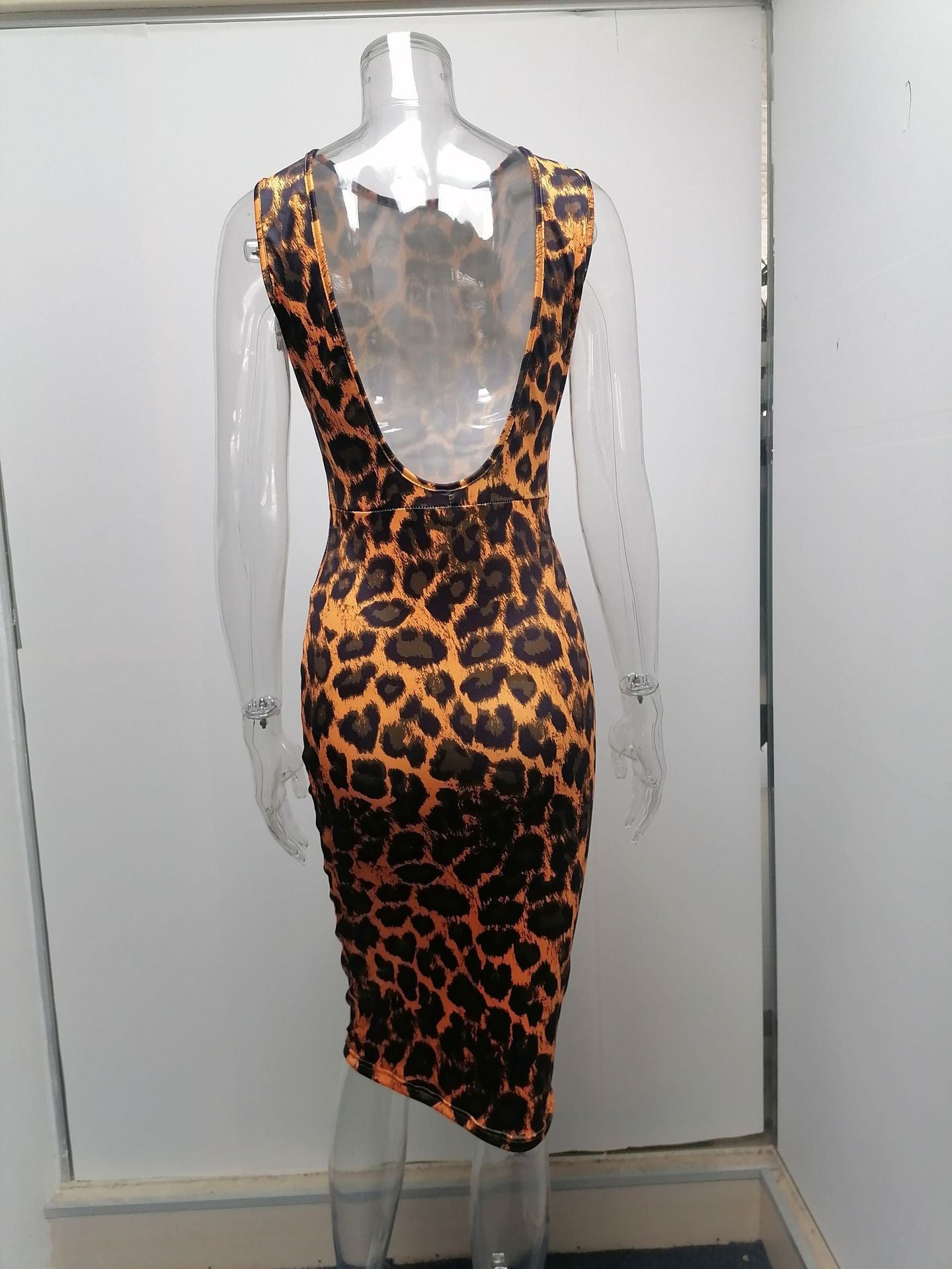 Leopard Print Open Back Midi Dress