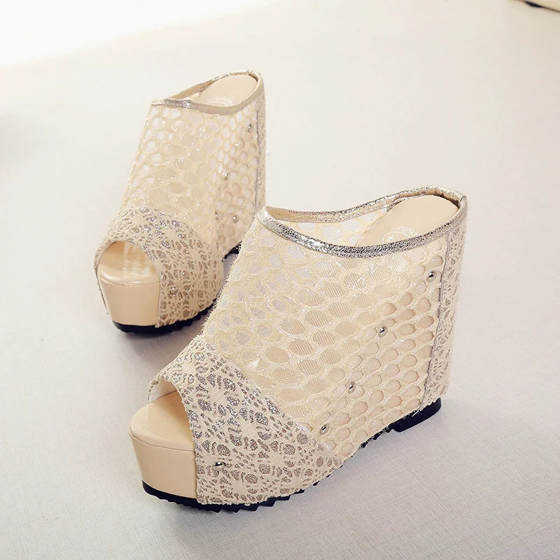 Women Mesh Sandals Platform Wedge Shoes