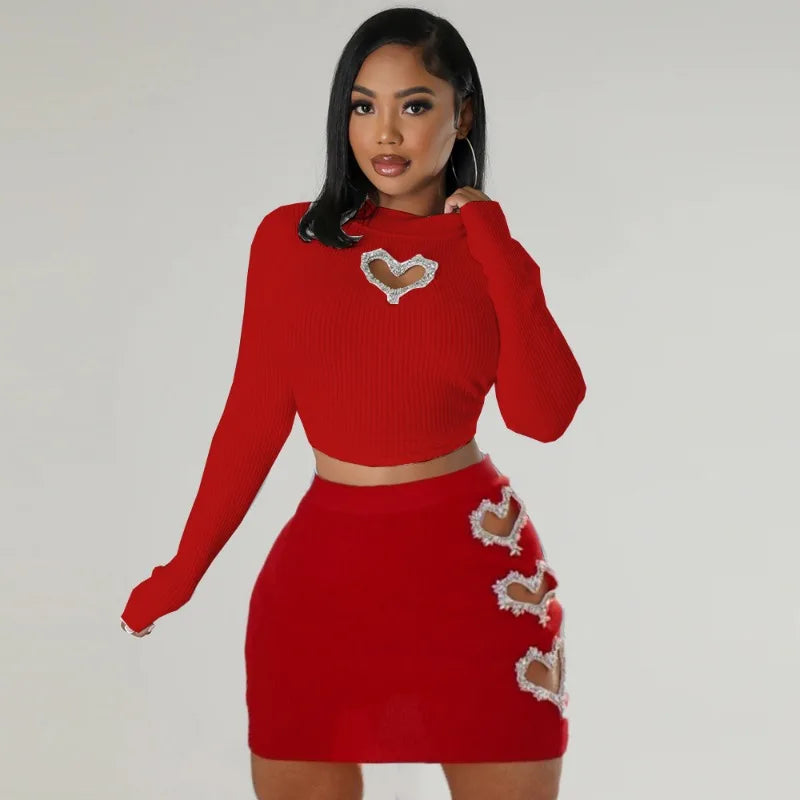 Heart Knitted 2 Piece Skirt Set