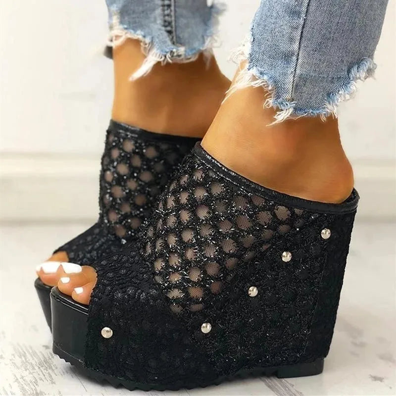 Women Mesh Sandals Platform Wedge Shoes