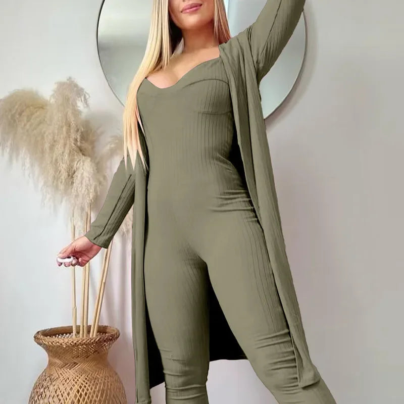 Fashion Cardigan V-neck Strap Jumpsuit