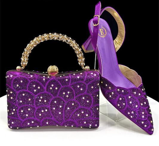Italian Rhinestone Shoes and Handbags Set