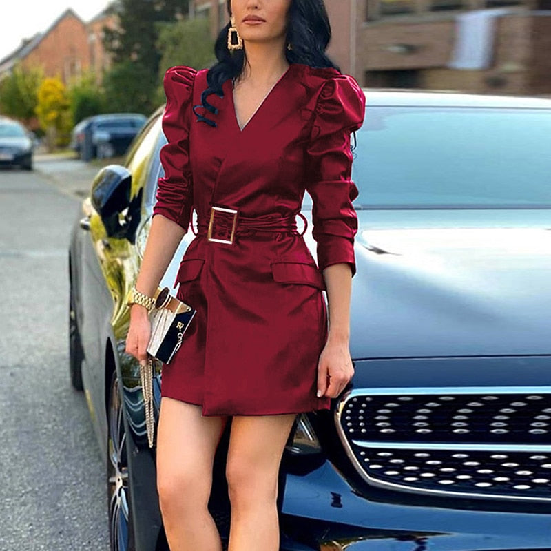 PU Leather Blazer Dress