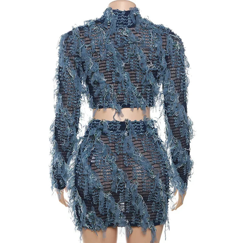 Patchwork Mesh Tassel 2 Piece