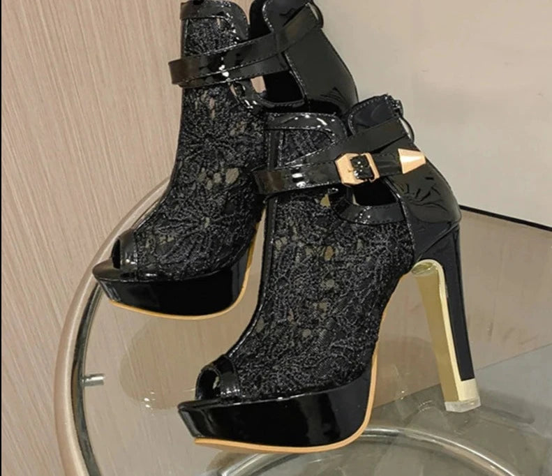 Lace Mesh Platform High Heels