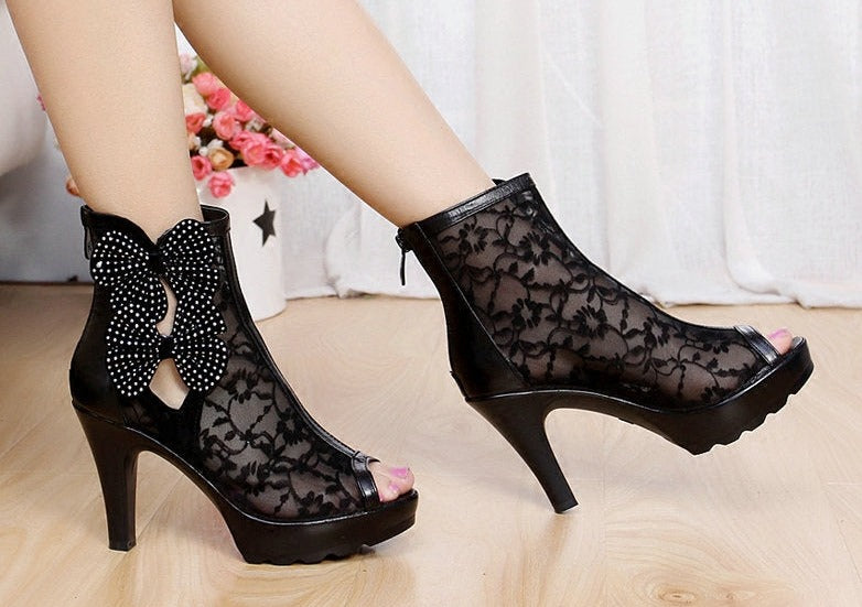 Lace Pattern Gladiator Platform Heels