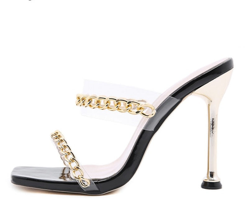 Square Toe Chain Strap High Heels