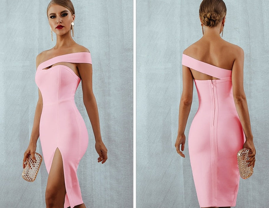 One Shoulder Strapless Cut-Out Bodycon Dress