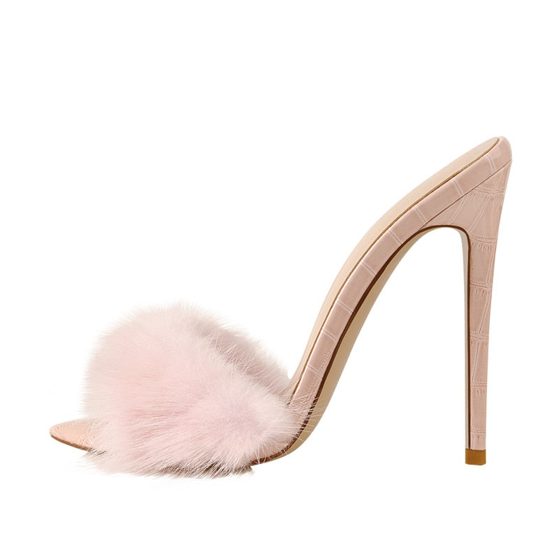 Fur Slipper Heels