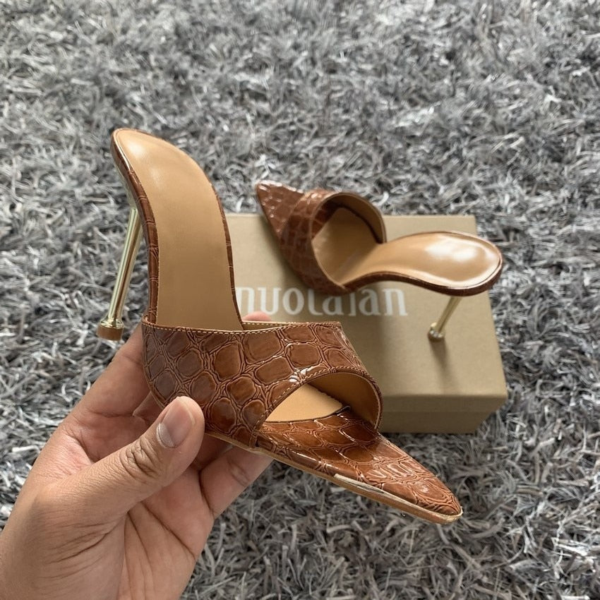 Snakeskin Print Pointed Toe high heels