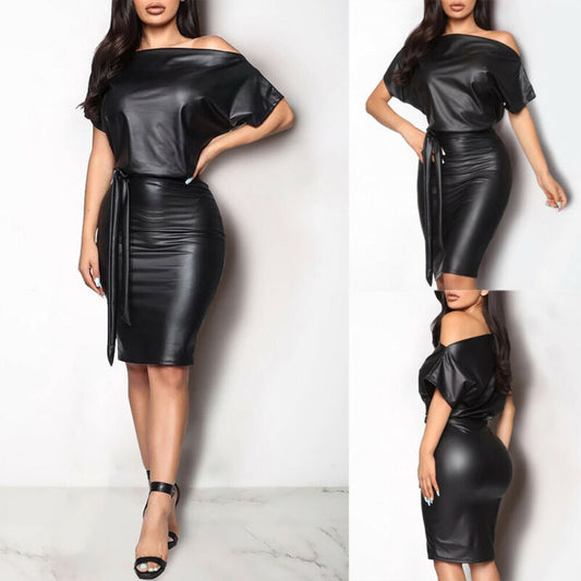 Black PU Leather Party Dress