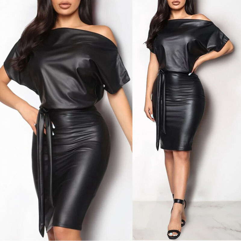 Black PU Leather Party Dress