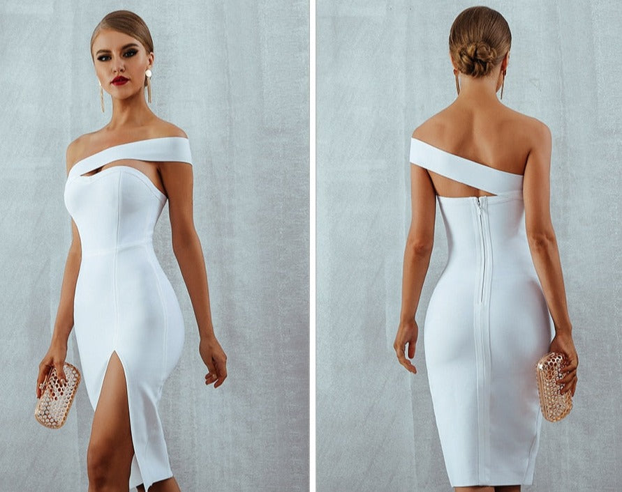 One Shoulder Strapless Cut-Out Bodycon Dress