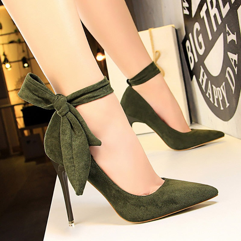 Women's Suede Bow-knot High Heels