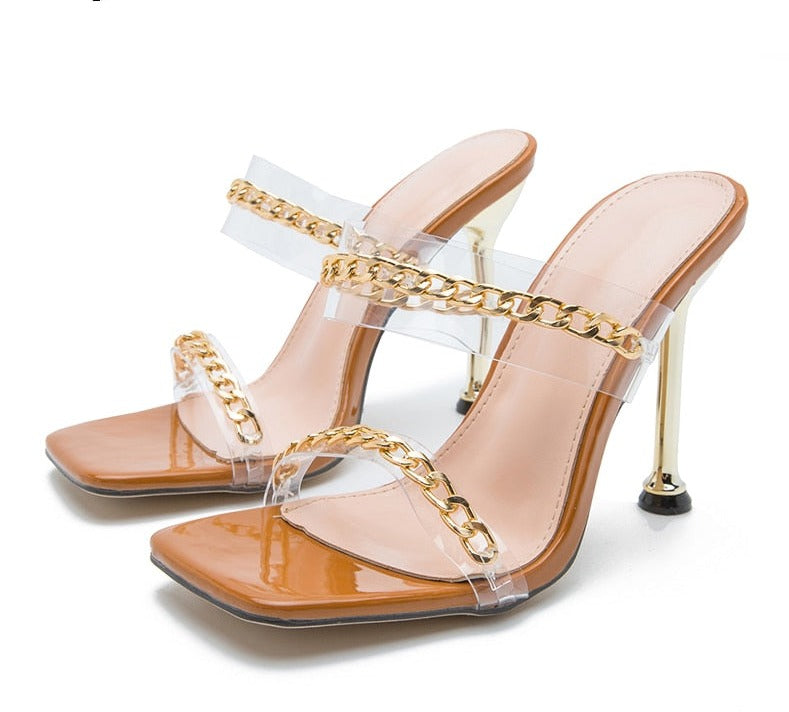 Square Toe Chain Strap High Heels